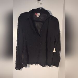 NWT JM Collection Black Sheer Button-Up Blouse Size 10 #704